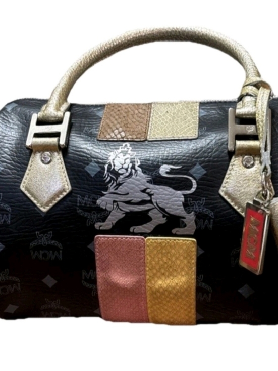 MCM Handbags - RARE MCM Princess Lion Black Satchel with Pink & Yellow Stripe and Gold Accents